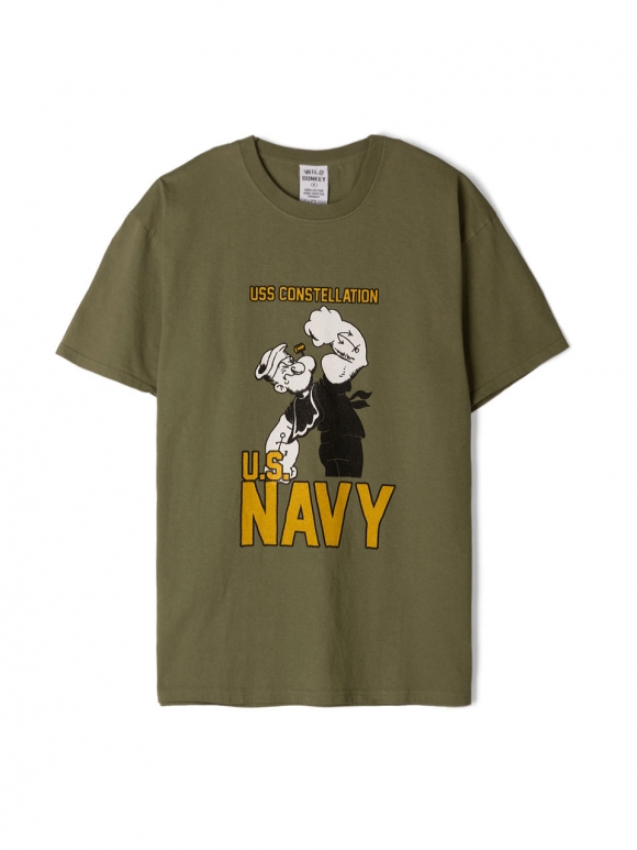USS 컨스텔레이션 뽀빠이 티셔츠 - 워시드 올리브 그린