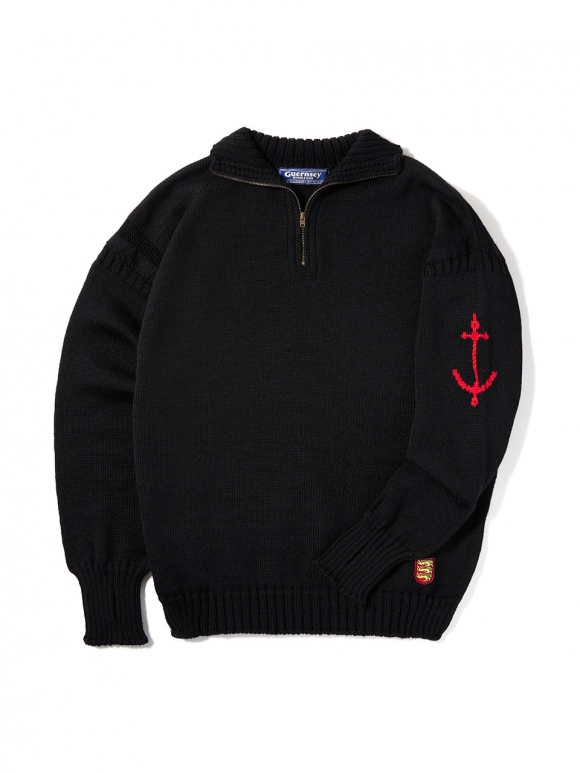 피셔맨 하프 집업 스웨터 - 블랙